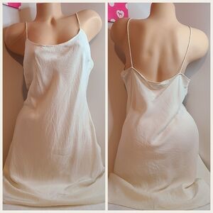 Y2K Flores & Flores 100% Silk Crinkle Classic Babydoll Slip Dress Size 14 Cream